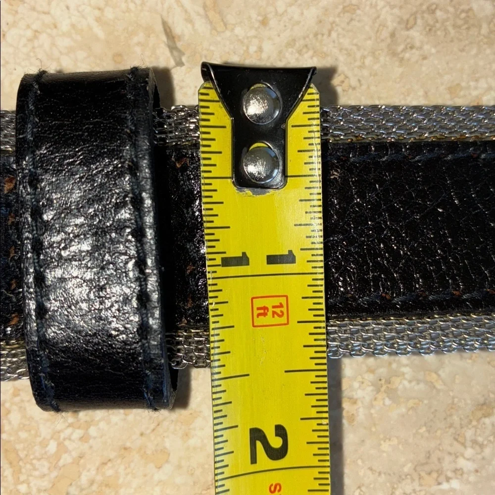CALVIN KLEIN Belt, Black Leather with Silver mesh edging, monogram buckle. M EUC